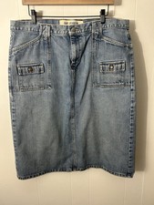 GAP Jeans Denim Midi Utility Skirt Womens 16 Blue Pockets Slit Made In USA Vtg