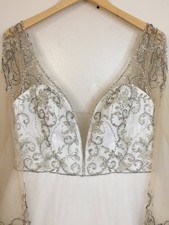 Christina Wu V-Neck Beaded Long Sleeve Ball Gown Wedding Dress - Size 12 - Ivory