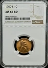 1950-S Lincoln Head Wheat Cent NGC MS 66 RD Red San Francisco Mint GEM BU Nice!