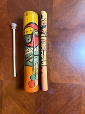 Hand Carved Wooden Flute  Painted Rainstick Percussion Set Guatemala Folk Art