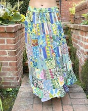 Vintage Patchwork O/S 100 Rayon Full Skirt Drawstring Boho