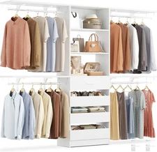 Aheaplus Closet System with 4 Drawers, 8FT Wood Closet Organizer System, 96’’