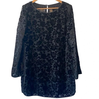 Vtg Mini Dress Womens 10 Black Velvet Silk Blend Burnout Floral Dark Romance 90s