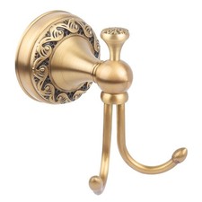 Towel Hook Antique Brass Copper Wall Mounted Double Hook Robe Hanger Screws