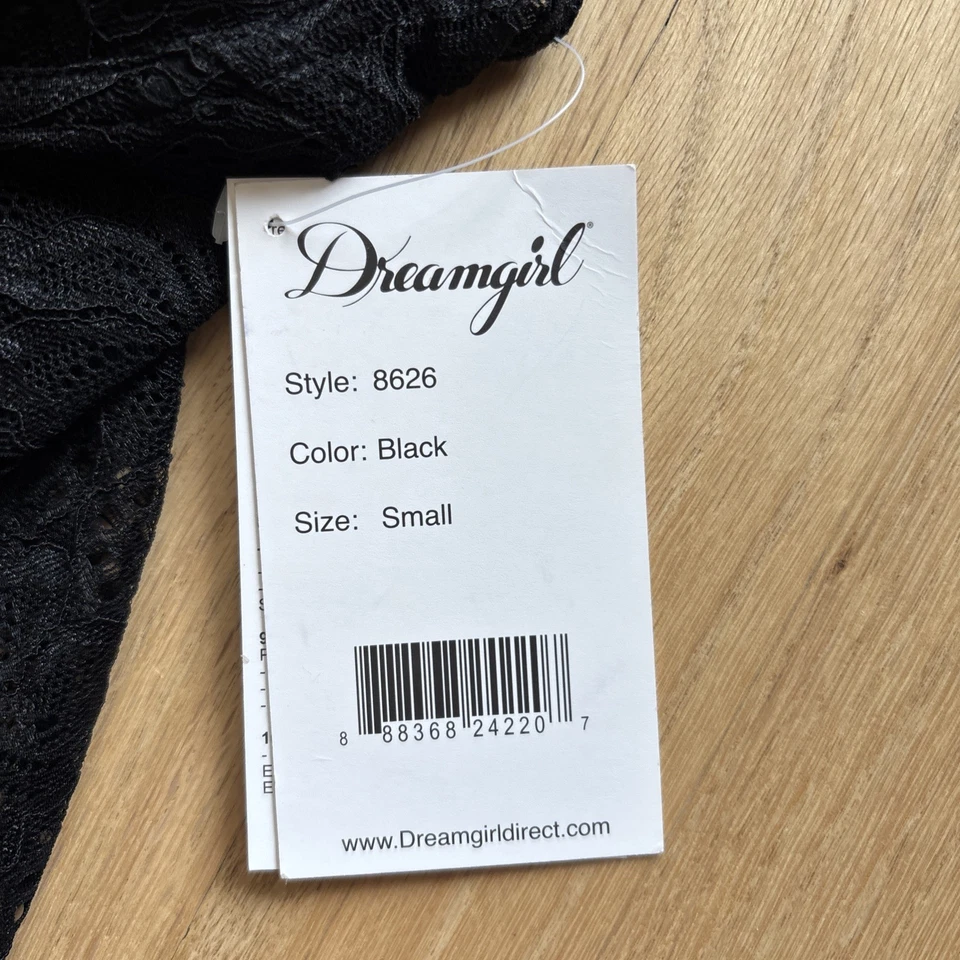 Dreamgirl Chemise de Encaje Negro con Ligas y Lazos Rojos Talla Pequeña Nuevo con Etiquetas Foto 3 de 4