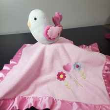 Circo Pink Plush Lovey Blue Bird Polka Dot Satin Trim Security Blanket