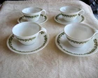 4 Vintage Corelle Pyrex Crazy Daisy Spring Blossom Coffee / Tea Cups & Saucers