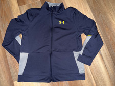 Under Armour Boys YXL Youth XL Navy Blue Gray Track Jacket Full Zip