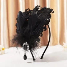 Flapper Headband 1920s Gatsby Headpiece Black Feather Hair Accessories for Women