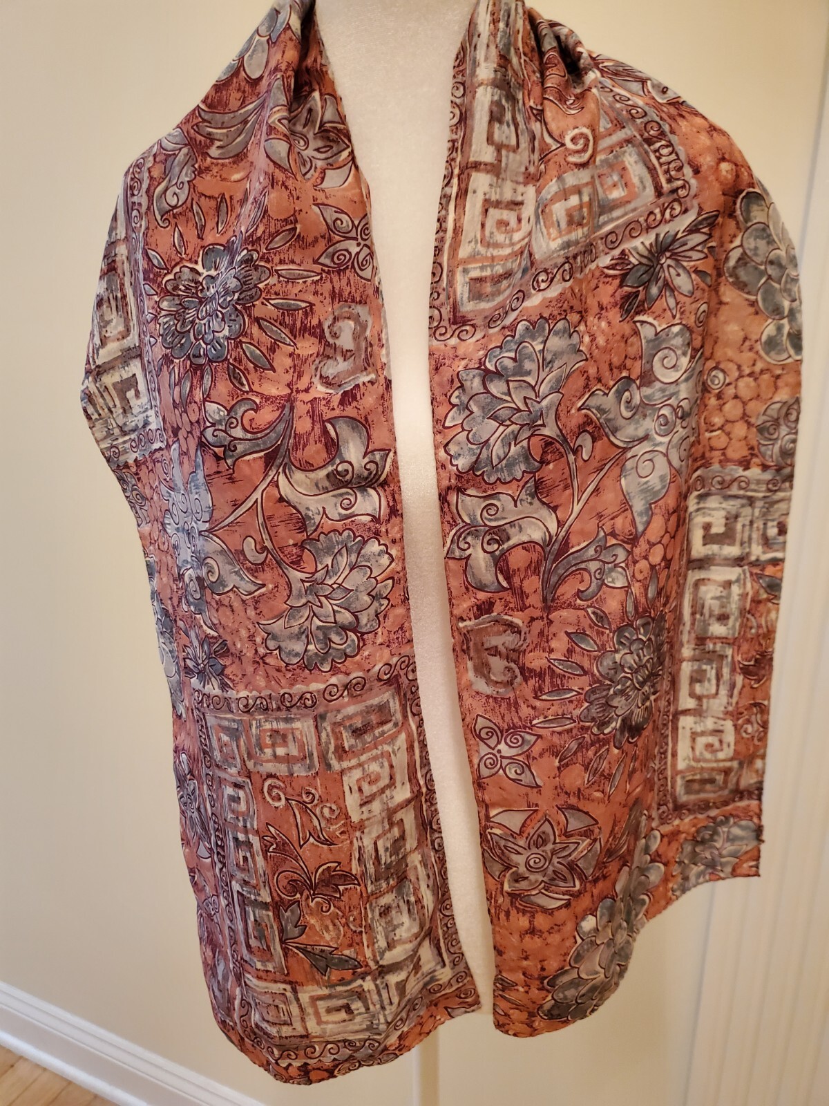 Scarf Vtg Rectangular Shape Silk Blend Terra Cott… - image 1