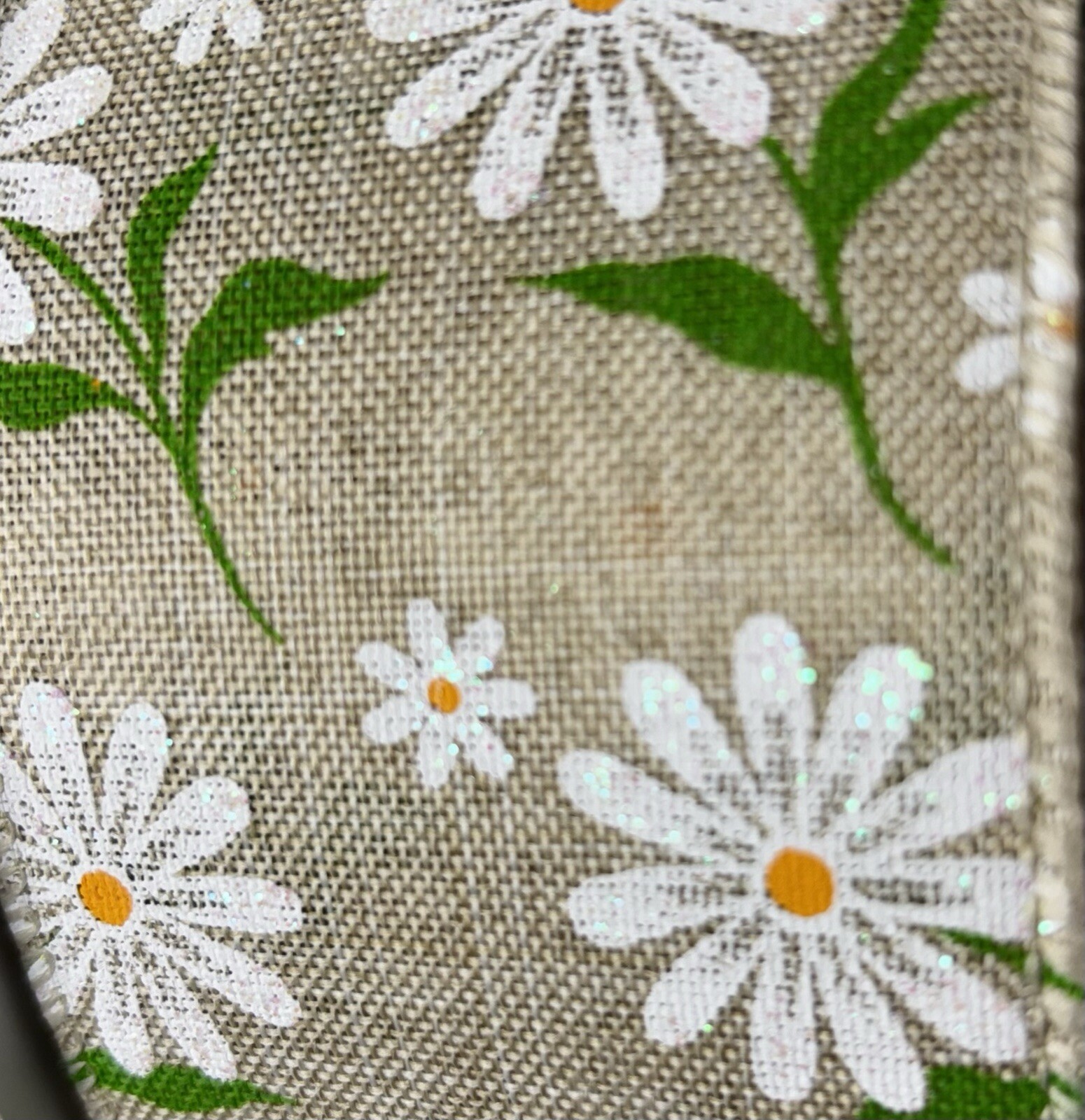 Flower Ribbion Daisy Flower Ribbon Natural Wired 2.5” x 10 Yards Spring Green Leaf New ...