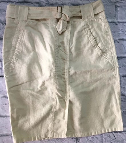Loft 8 Skirt Natural Ivory Cream Faux Wrap Belted Lined Pockets Ann Taylor Slit - Picture 2 of 11