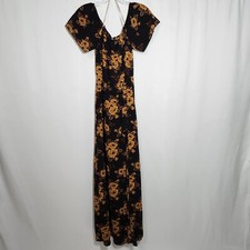 Windsor Women's Size Medium Orange Black Floral Dress w/Shorts/Slit