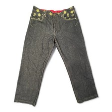 Crown Holder Regius Vestio Baggy Button Fly Jeans 42x32 Black Gold Embellished