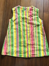 VTG Girl Dress Handmade 70 s Retro Mod Stripes heart buttons