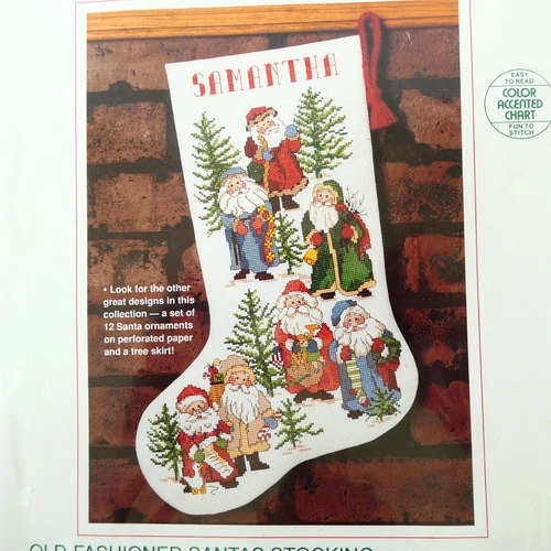 Sunset Old Fashioned Santas Christmas Stocking Counted Cross Stitch Kit 18325