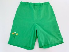 Vintage Womens 1960  s Shorts Green Mod Dandelion Tulip Print High Waisted Preppy