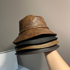 Chapeau Seau Similicuir Femme Rétro Classique Pêche Casual Large Bordure
