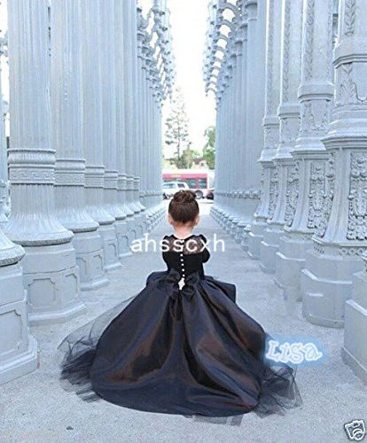 Black Ball Gown Flower Girl Dresses Little Girls Party Dress Black Pageant  Gowns