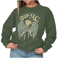 Betty Boop Cartoon BBMC Motorcycle Angel Womens Crewneck Sweatshirt Pullover