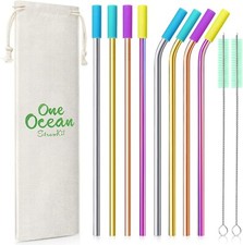 8 Piece 12 Inch Extra Long Reusable Metal Stainless Steel Thick Drinking Straws