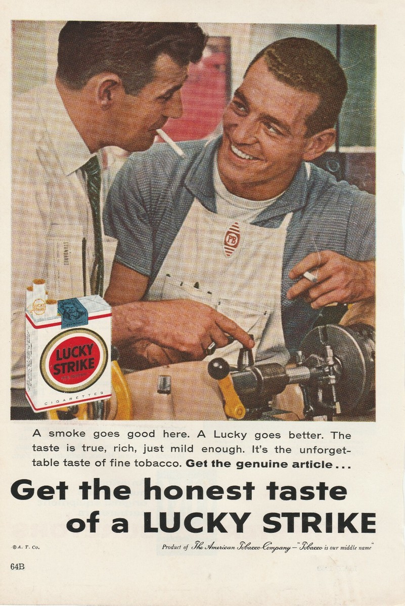 who owns lucky strike cigarettes Lucky Strike Cigarette Print Ad Machine Shop Honest Taste American Tob Co  1959