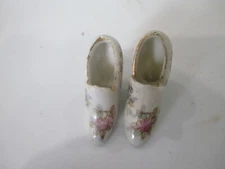 Miniature Pair Purple Floral Victorian Shoes Gold Rimmed