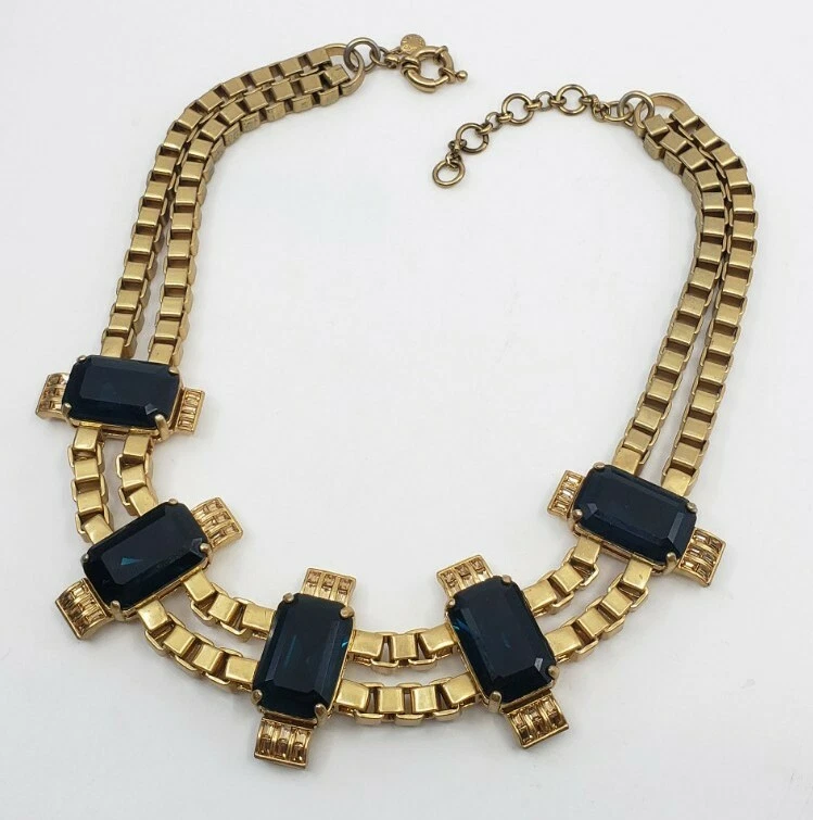 RARO Retirado J Crew Brulee Declaración Collar Cadena de Libros Cristal de Zafiro WOW Foto 4 de 4