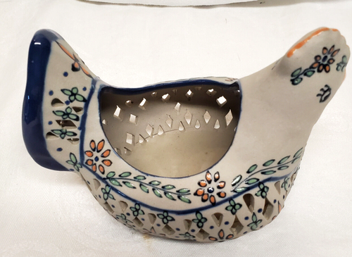 Vintage Checuan Mexiko Keramik Hühnertopf durchbrochen Keramik handbemalt Blumen selten - Bild 8 von 8
