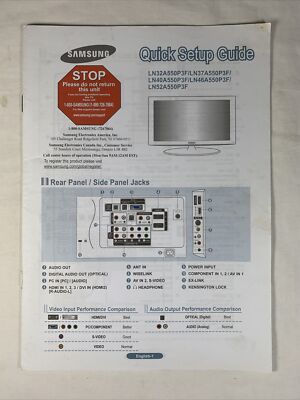 Samsung Quick Setup Guide LN32A550P3F/LN37A/LN40A/LN46A/LN52A