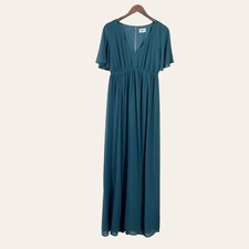 Show Me Your Mumu Emily Empire Teal Blue V Neck Maxi Dress Size Medium
