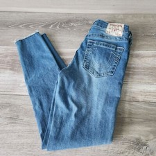 True Religion Halle High Rise Super Skinny Jeans Women 27 Blue Raw Hem Denim
