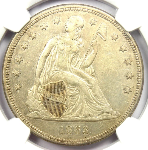 1863 Seated Liberty Silver Dollar Civil War $1 Coin - Certified NGC XF45 (EF45)