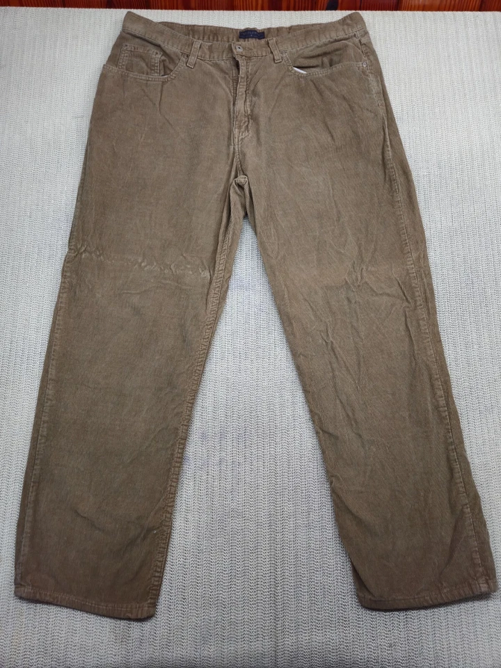 Pantalones de pana Saddlebred para hombre 40x32 cordones de algodón beige pierna recta calce clásico Foto 2 de 4