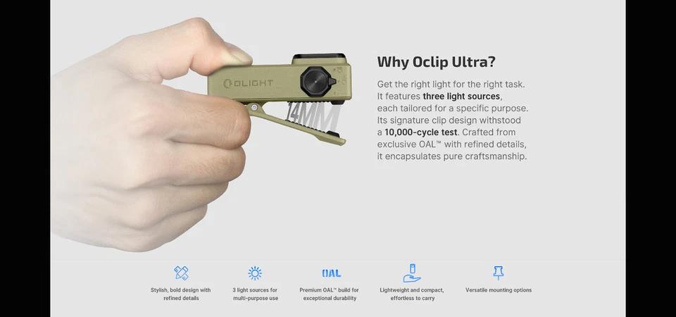 Linterna con clip recargable Olight Oclip Ultra 530 lúmenes USB-C Foto 3 de 4