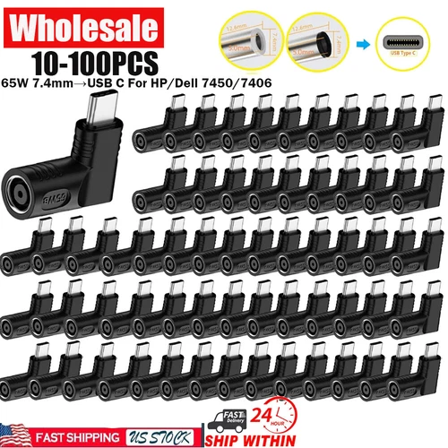 Lot Laptop Charger TO USB Type C 65W Adapter Converter 7406 / 7450 For HP/Dell F