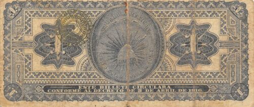 Mexico 1 Peso 1.5.1916 Series R Plate O Circulated Banknote Qash C - Picture 2 of 2