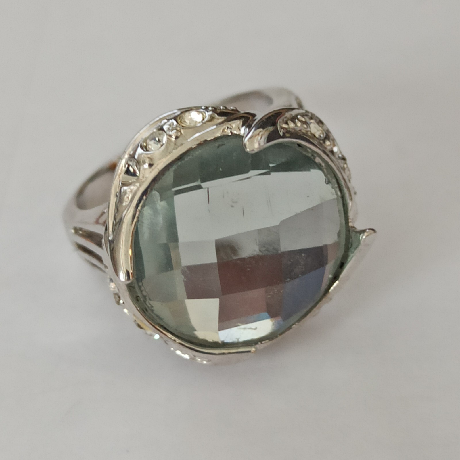 Clear Crystal Ring Faceted Statement Vintage Sign… - image 2