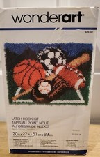WonderArt Latch Hook Kit Sports 20" x 27" Football Baseball Basketball Soccer