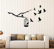135 cm Wall Decal Stickers Beautiful Bird Cages in The Tree Self Adhesive