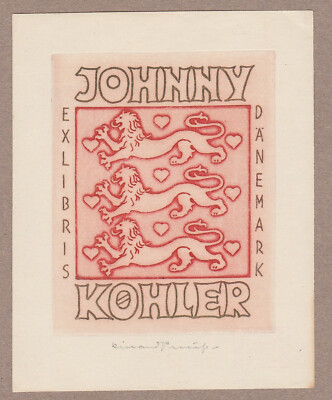 Exlibris - RICHARD PREUSSE - For Johnny Koehler - Signed - C3 - Lions / Hearts
