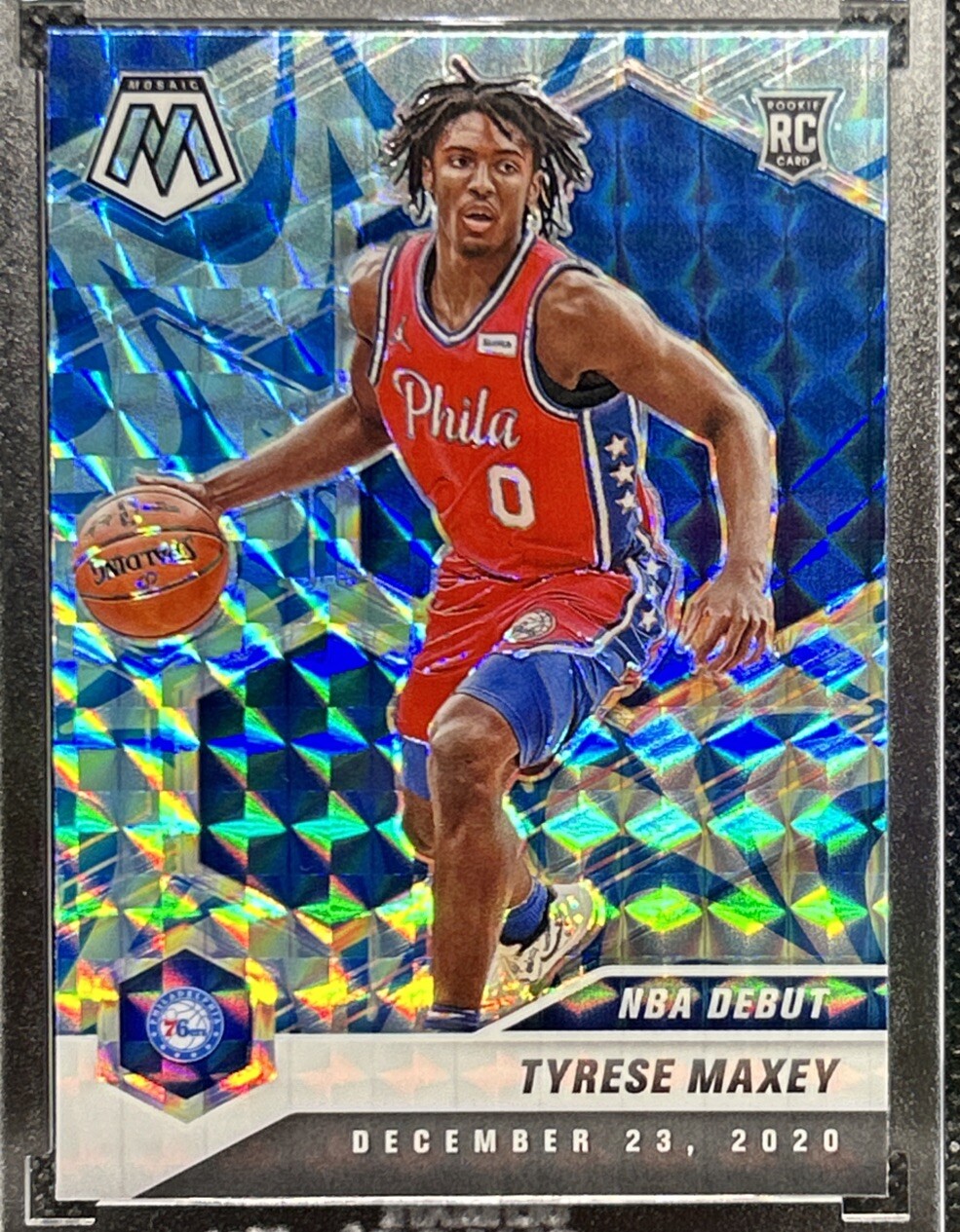 2020-21 Mosaic Tyrese Maxey Blue Reactive Prizm NBA Debut Rookie RC 76ers