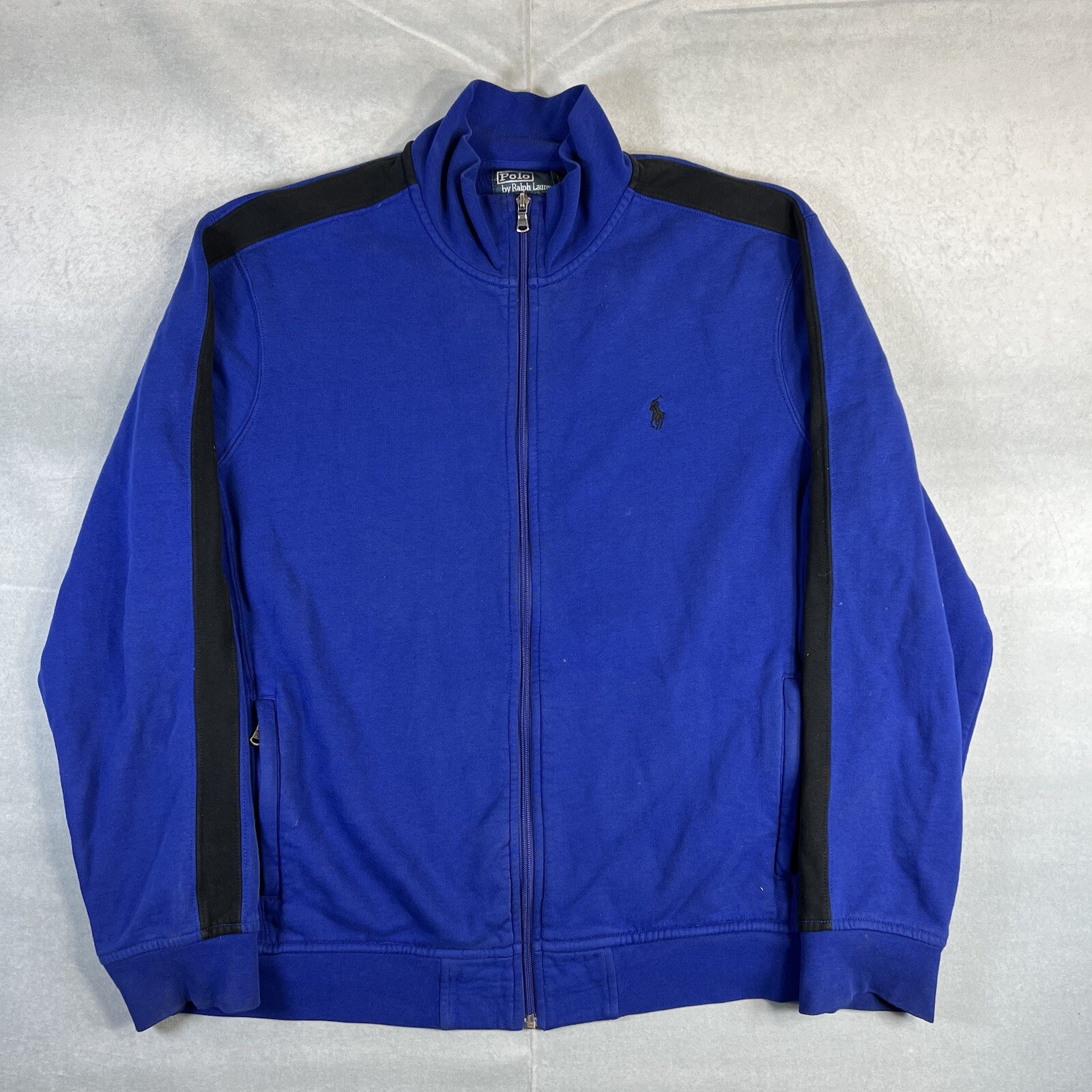 Giacca da pista vintage Y2K Polo Ralph Lauren uomo XL blu pile zip intera logo pony