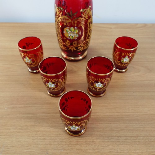 VINTAGE Bohemain Ruby and Gold Trim Glass Decanter WITH GLASSES - Bild 2 von 11