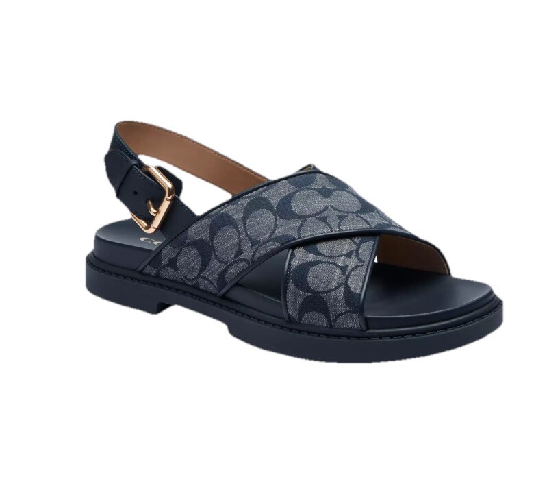 Coach Women Signature Fraser Chambray Sandal Midnight Navy Sz 9 B