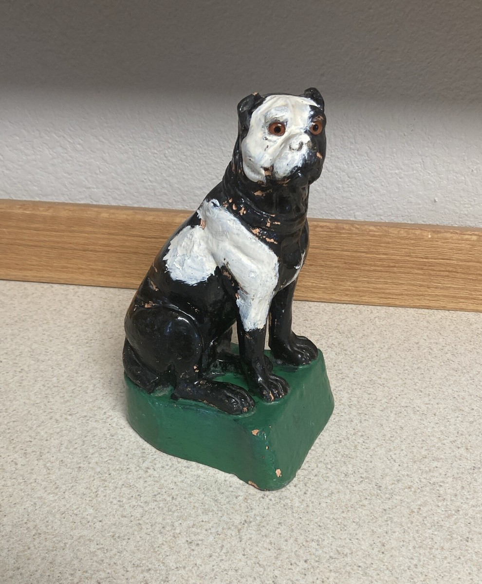 Vintage BULLDOG Glass Eyes Carnival Chalkware Plaster Figurine Dog