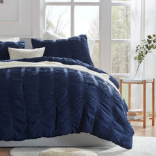 Luxury Seersucker Queen Comforter Set, 3-Piece, Soft Lightweight, Navy