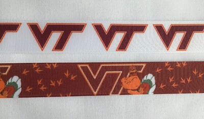 Virginia Tech Ribbons VT Virginia Tech maroon orange hockeybird Grosgrain ribbon 5/8