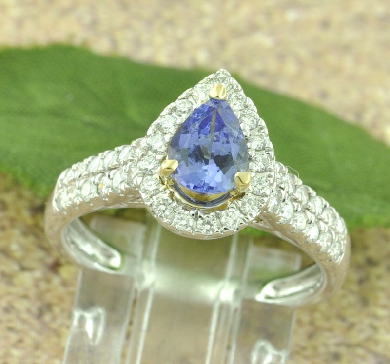 1.22 ct 18k Solid White Gold Ladies AAA Pear Natural Tanzanite &  Diamond Ring