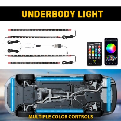 4 PCS Neon Tube Underglow LED RGB Under Car Strip Light Kit Underbody System Kit